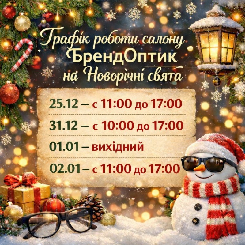 Графік роботи салона на святкові дні в грудні 2025 р.